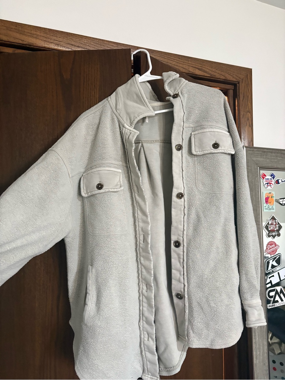 Free People Light Gray Sherpa Shirt Jacket